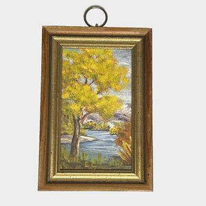 Miniature Original Oil Painting Cottonwood Tree 4"x6" Signed Cuates New Mexico